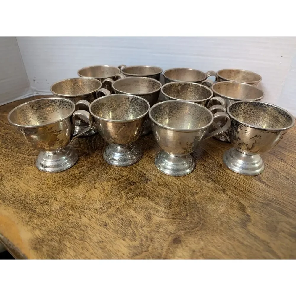 Vintage 14 Pc. UNPOLISHED patina nickel silver EP Large punch bowl cup ladle set